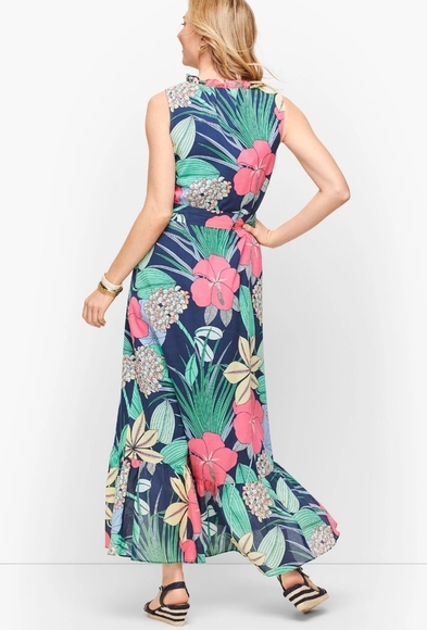 Talbots Voile Hibiscus Maxi Dress Size Women's 2 Petite - Picture 2 of 13